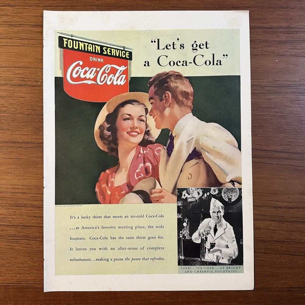 1939 Vintage Print Ad Coca Cola Beverage Soft Drink Couple